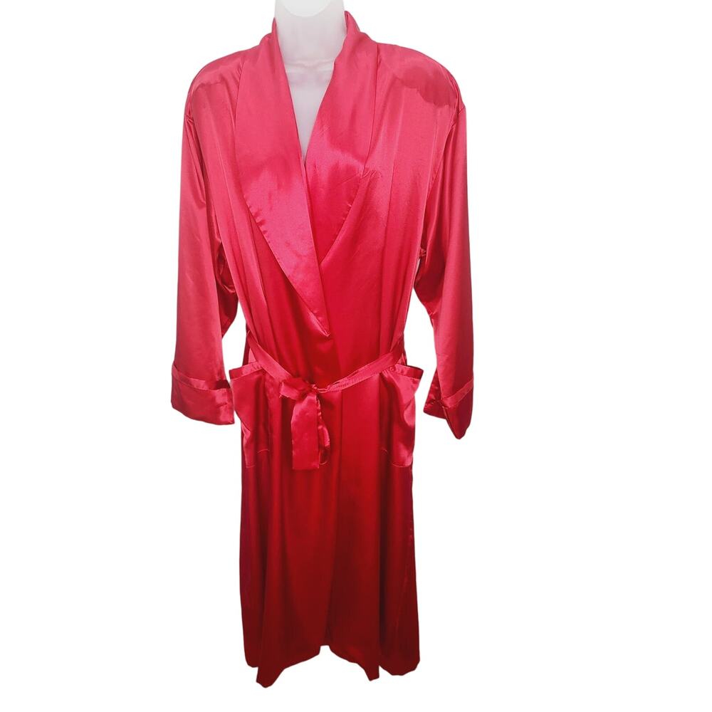 Vintage Victoria's Secret Heart Label Long Robe Red Satin Wrap Lingerie M/L Y2K